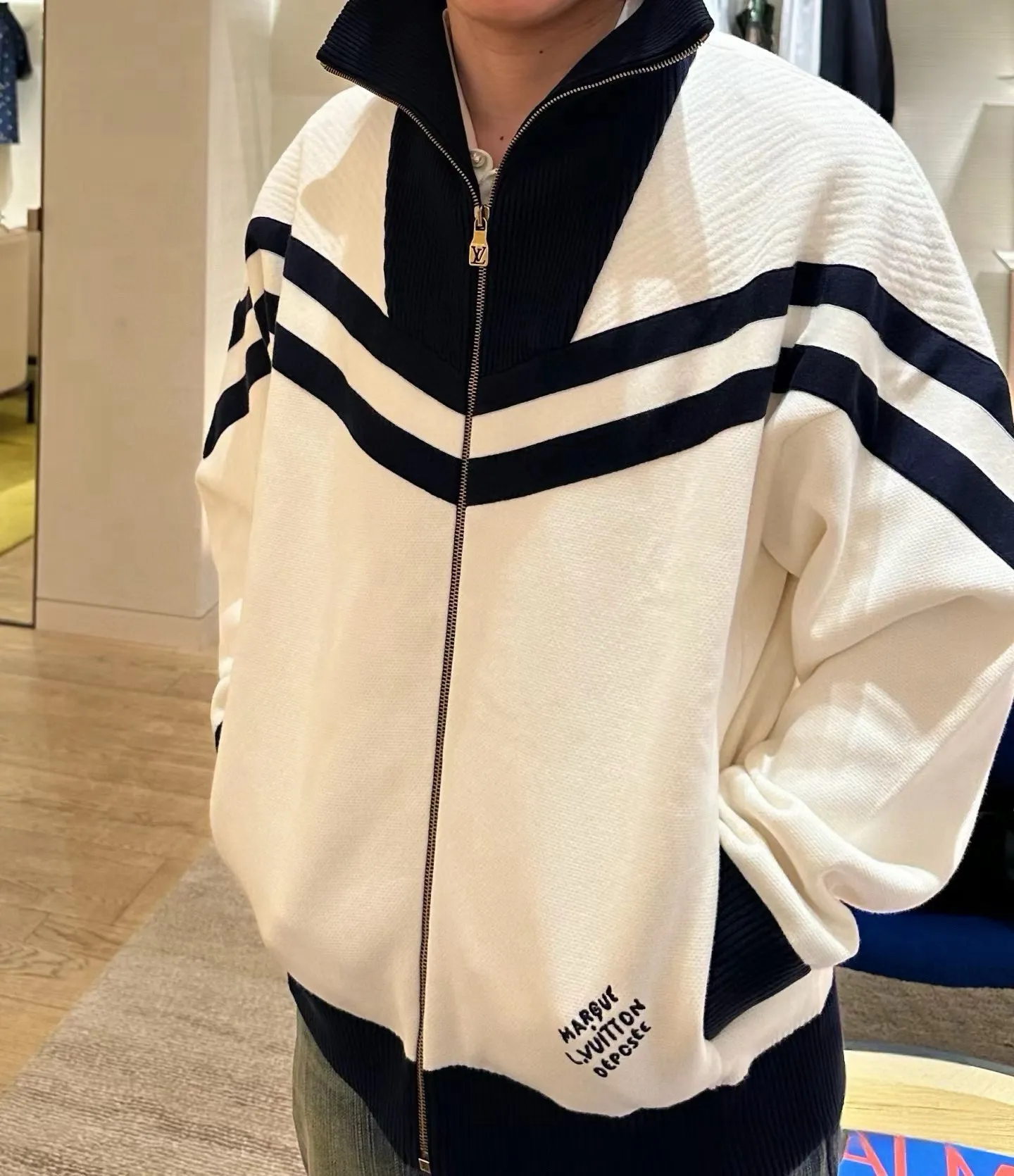 Louis Vuitton/Louis Vuitton 24Fw stand collar striped contrast zipper knitted jacket